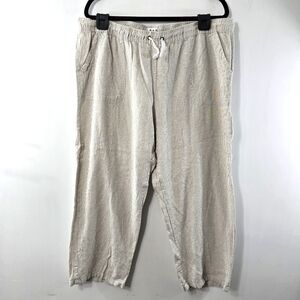 DASH Linen Pinstripe Pants Cropped Crop Wide Leg Relaxed Capri Summer Size XL